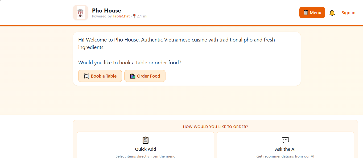 TableChat conversational ordering