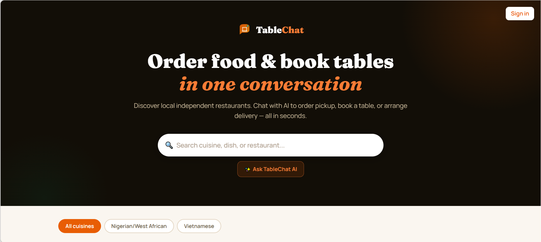 TableChat consumer food discovery experience